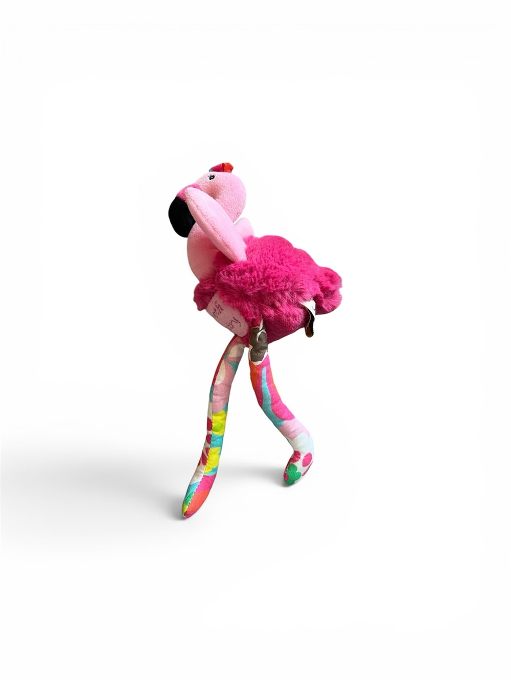 Pink Plush Flamingo Stuffed Animal with Colorful Patterned Legs